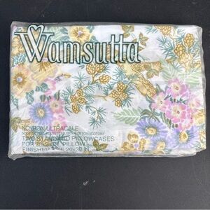 Vintage Wamsutta Two Standard Pillowcases Floral Tree Pinecone White Tan Pink